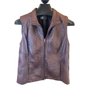 Erin London Women's Brown Faux Leather Textured Zip Front‎ Vest Size L